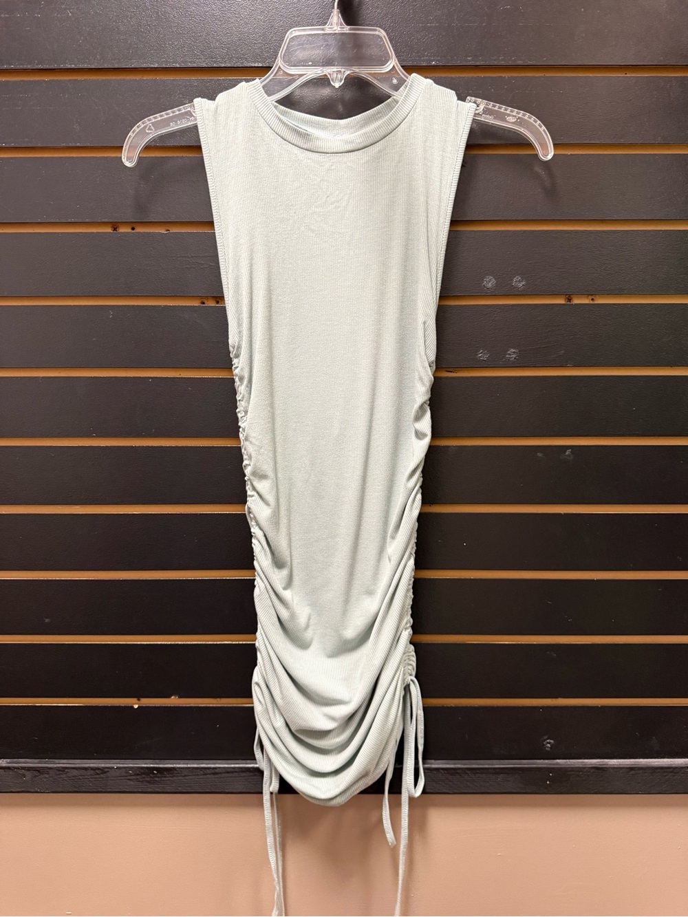 MYHEAT MH Sage Green Ruched Drawstring Bodycon Midi Dress Small NWT